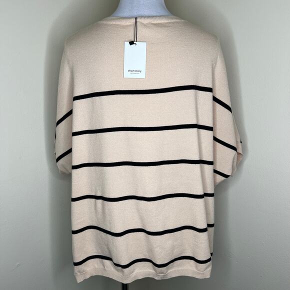 Common Threads Sweater M/L Petite Striped Oversized Dolman V-Neck Knit Beige New - Picture 3 of 9